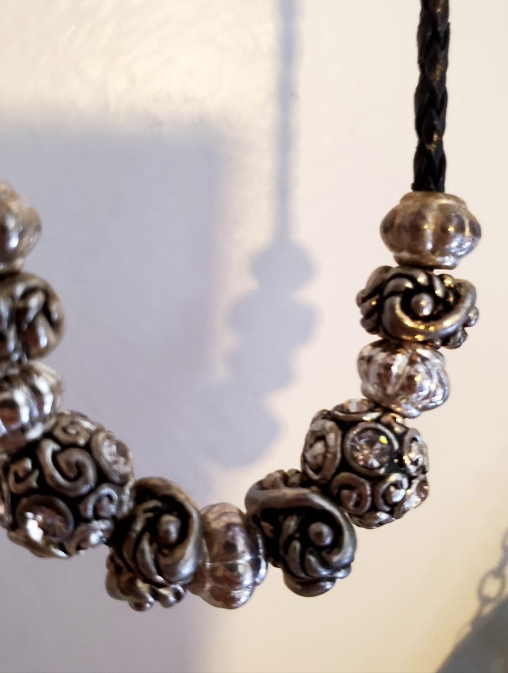Black‎ Braided Necklace With Crystal Faux Silver Necklace Jewelry Women - Picture 6 of 11